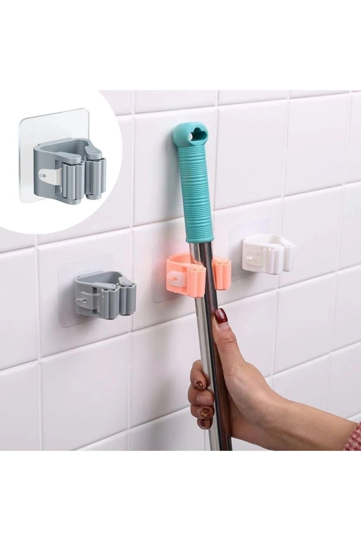 Tekli Duvara Yapışkanlı Mop Tutucu Aparat Sopa Askısı