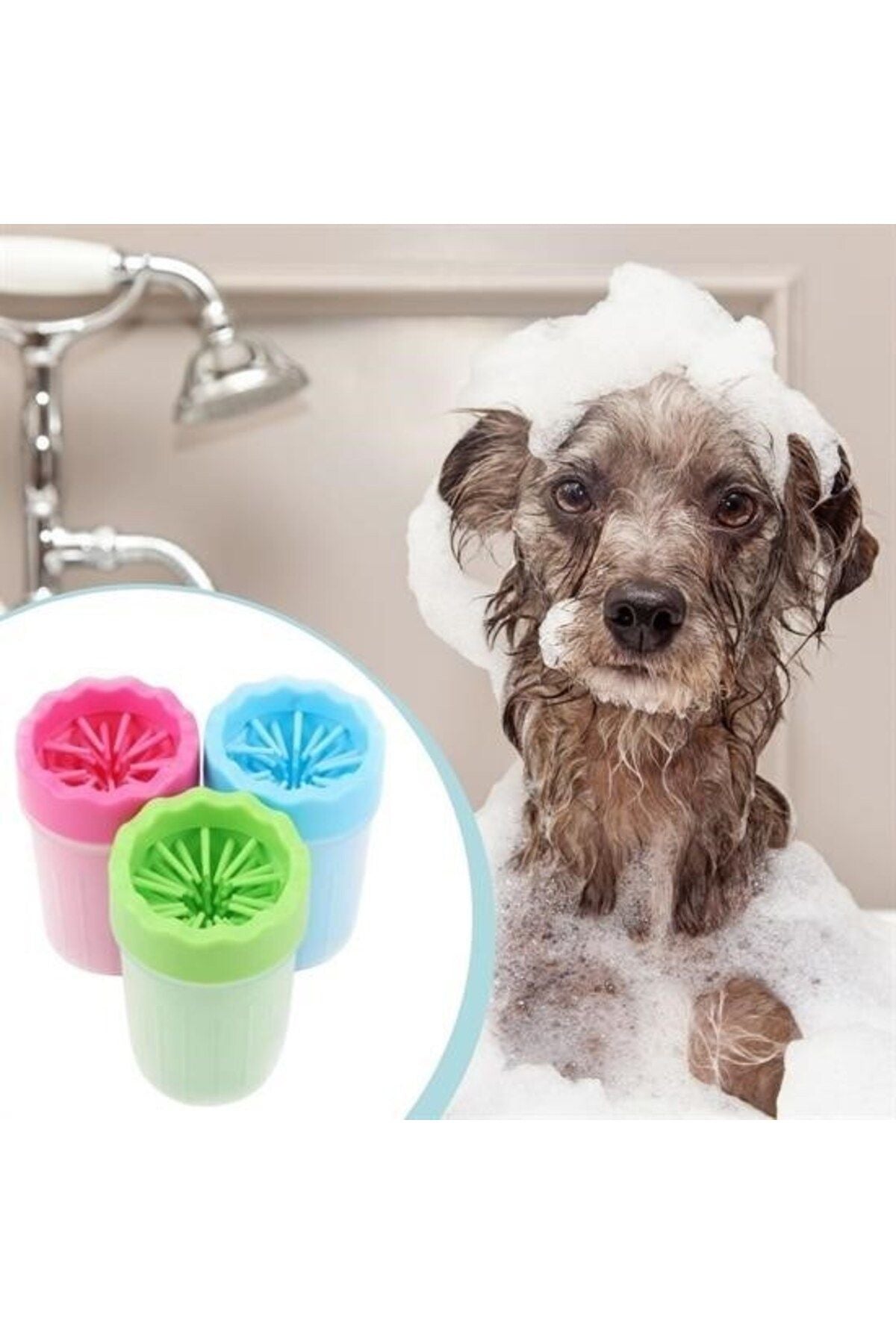 ® Silikon Jel Fırçalı Kedi Köpek Pati Ayak Temizleme Kovası Büyük