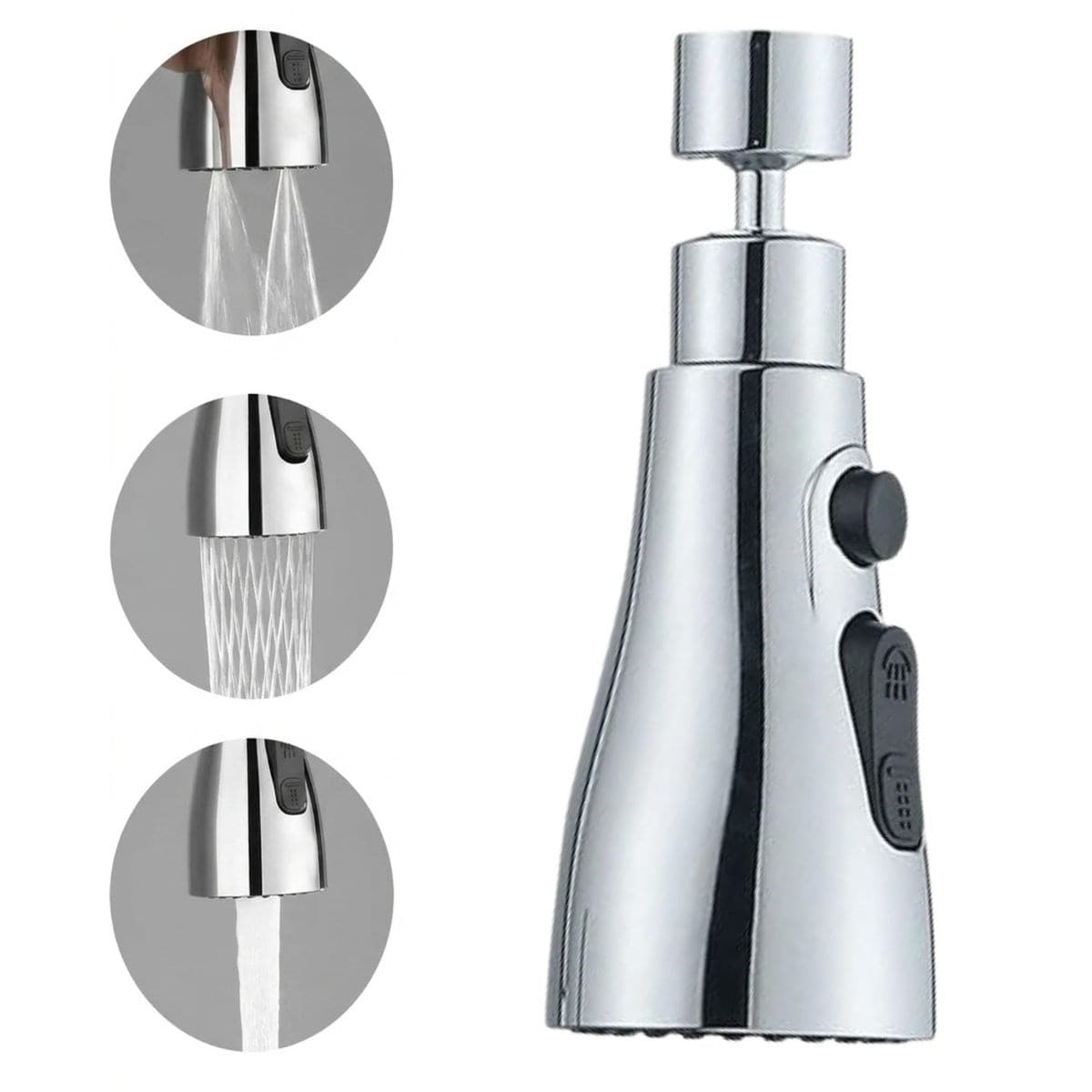 Roichil® 3 Fonksiyonlu Metal Musluk Başlığı – Tazyikli, Sprey ve Düz Akış Modlu Su Tasarruf Aparatı