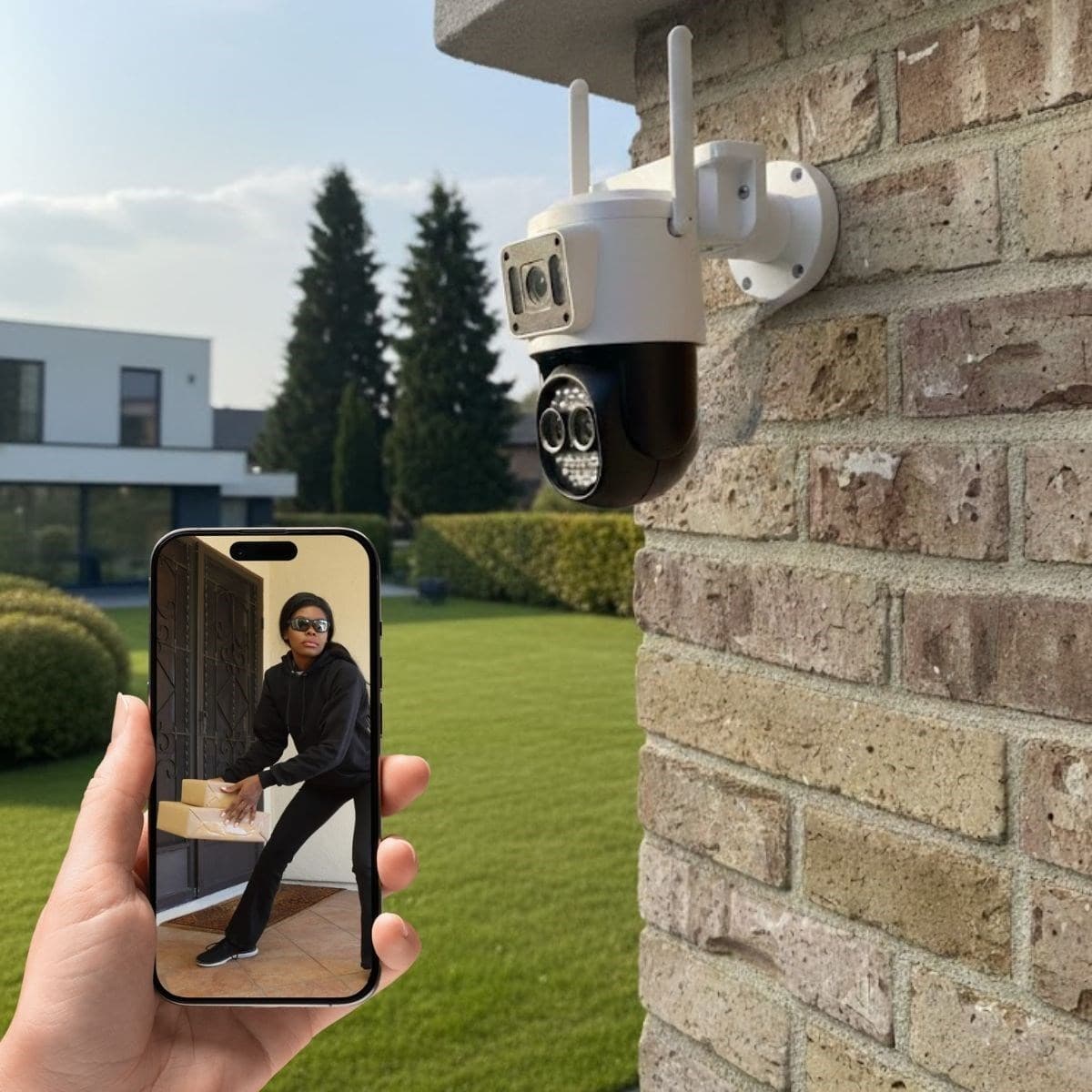 Roichil® 3 Kameralı Kablolu Akıllı Güvenlik Kamerası – 360° PTZ Hareketli, Çift Antenli, WiFi IP, Gece Görüşlü Dış Mekan Kamera