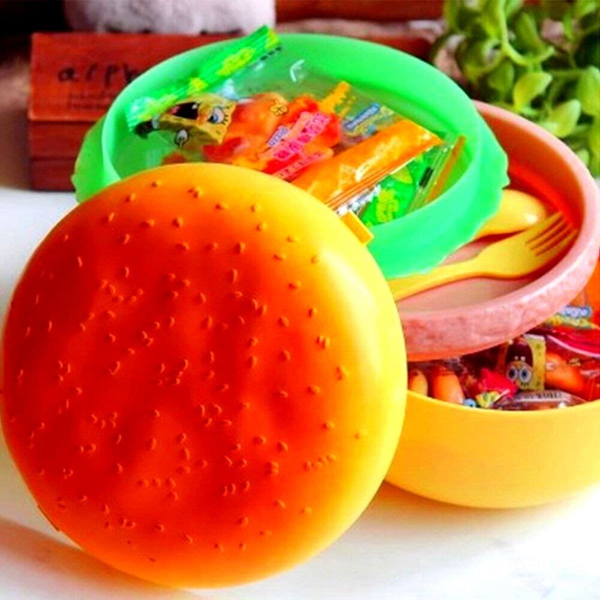 Roichil® Hamburger Tasarımlı Çatal Bıçaklı Saklama ve Beslenme Kabı Kutusu