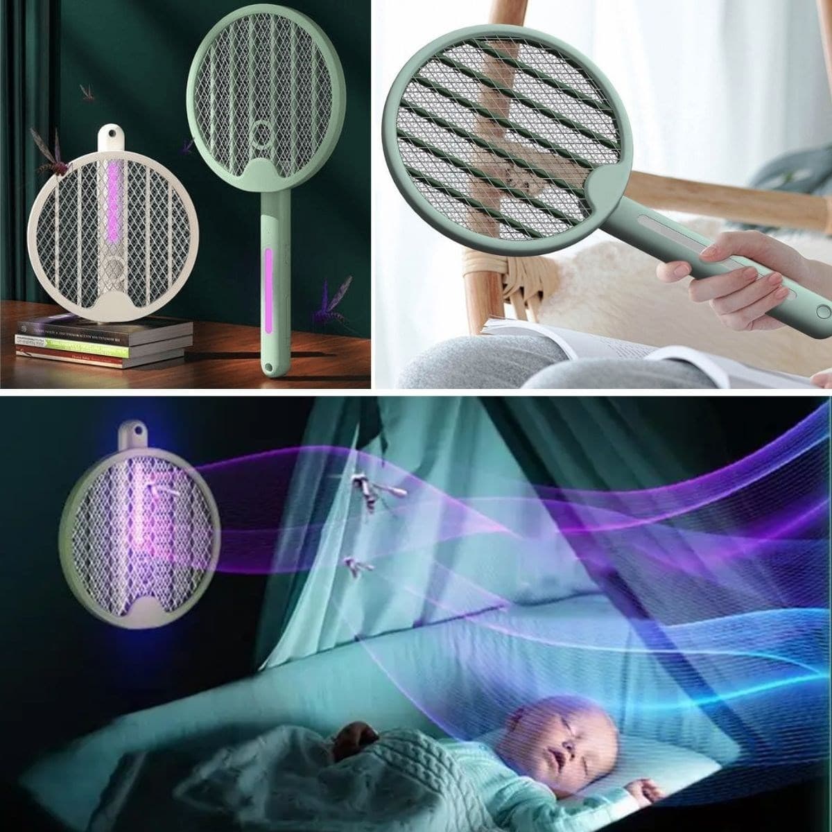 Roichil® Tenis Raketi Tipi Masaüstü Olabilen Gece Lambalı Sinek Kovucu,Öldürücü Raket