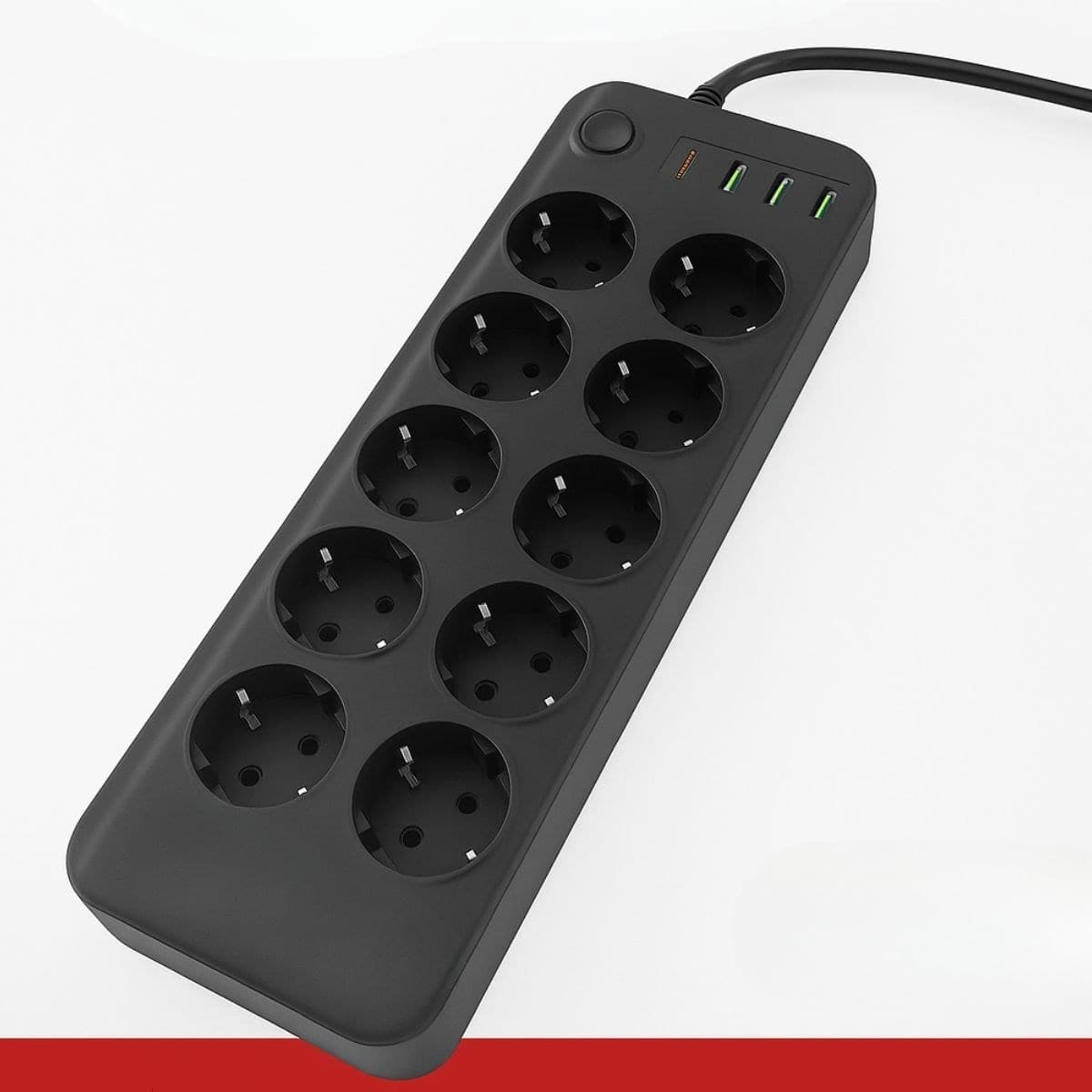 Roichil® Akım Korumalı Termal Uzatma Kablosu – 10 Priz, 2 USB ve 2 Type-C Girişli, Güçlü Çoklu Priz