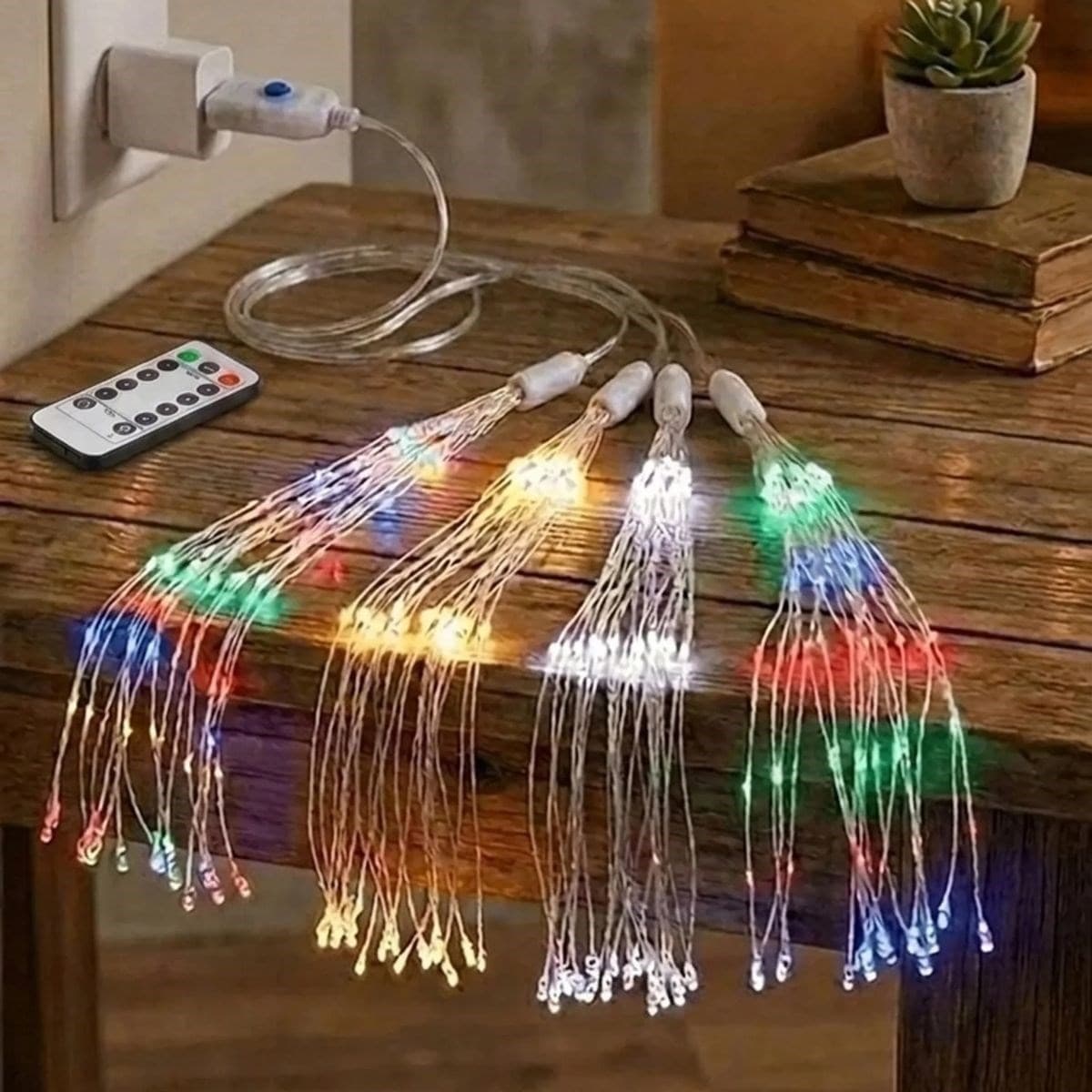 Roichil® 4’lü Açılır LED Işık Seti – 8 Farklı Işık Modlu, Kumandalı, USB Kablolu Renkli Dekoratif Fiber LED Lamba