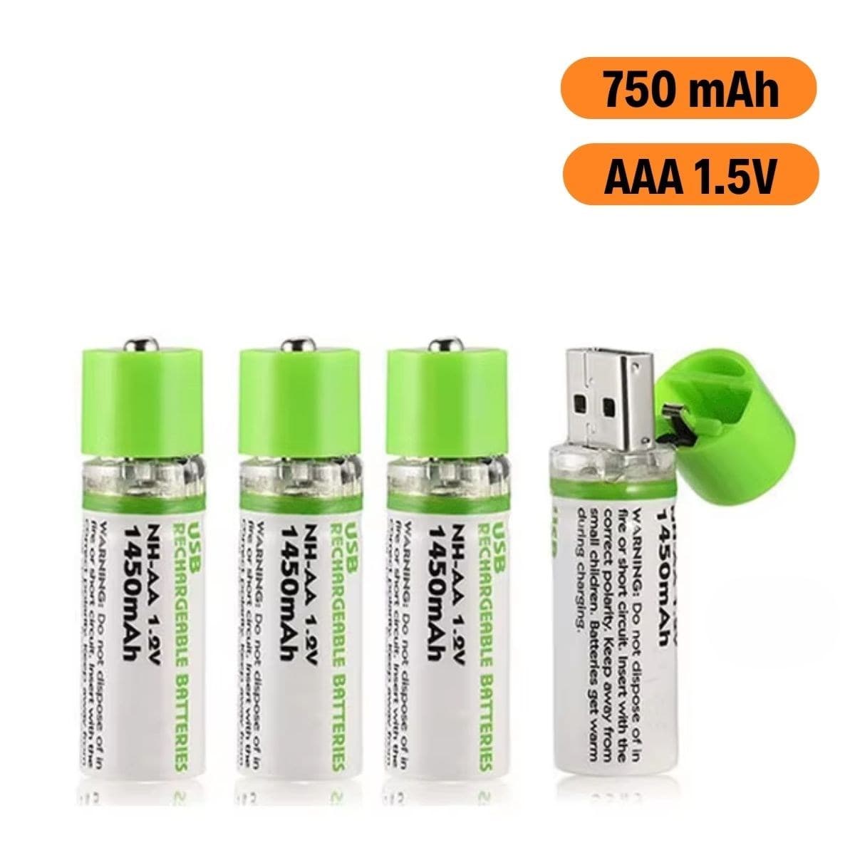 Roichil® USB Şarjlı 1450mAh AA 1.2V Lityum Kalem Pil – 4'lü Set, Tekrar Şarj Edilebilir Uzun Ömürlü Dönüştürülebilir Batarya