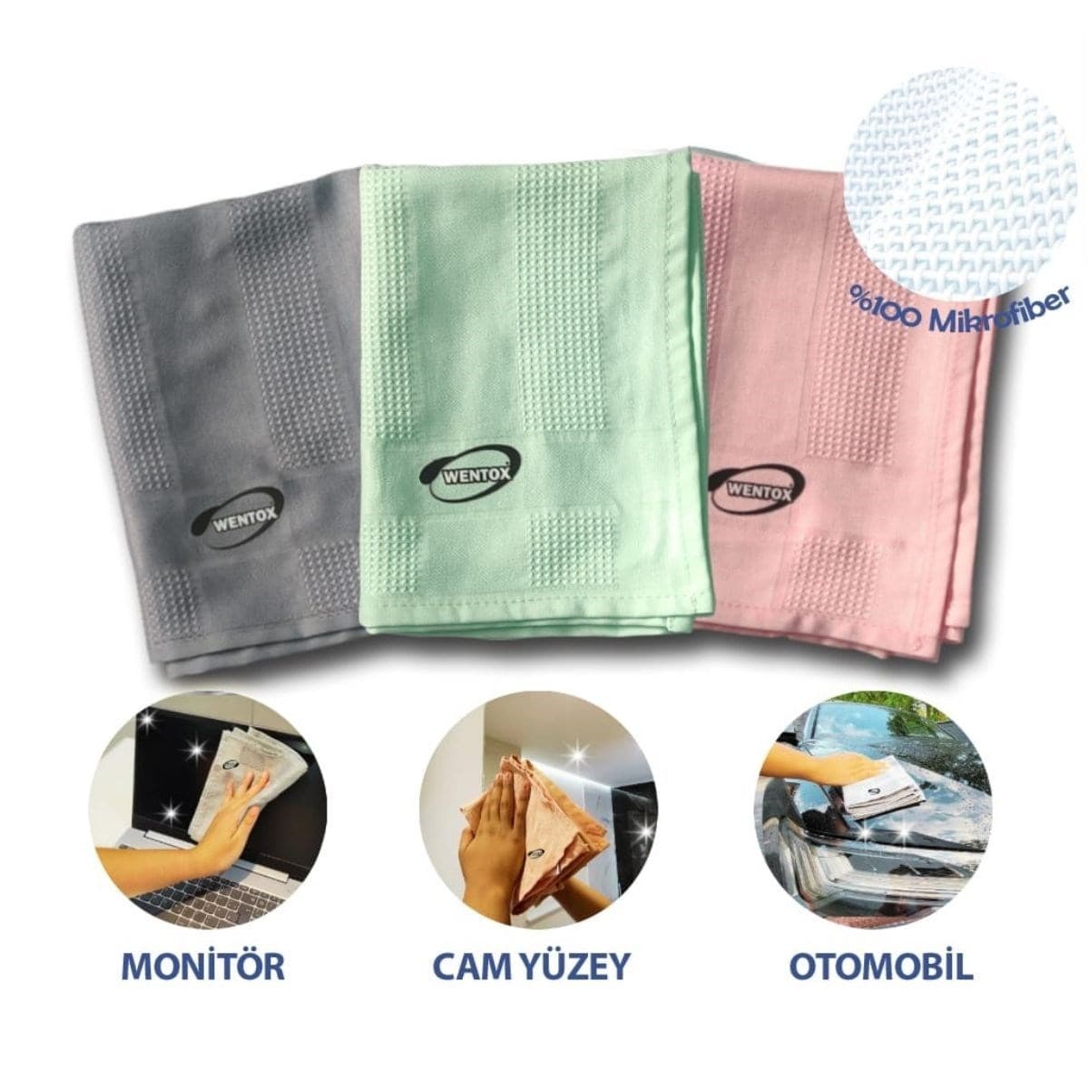Roichil® İz Bırakmayan Mikrofiber Temizlik Bezi 3'lü Set Cam ve Ayna Silme Toz Alma Temizlik Bezi