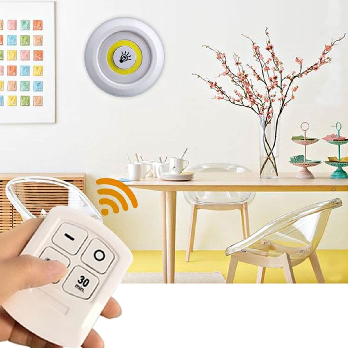 Roichil® 3lü Uzaktan Kumandalı Pilli Yapışkanlı Kablosuz Led Spot Lambalar