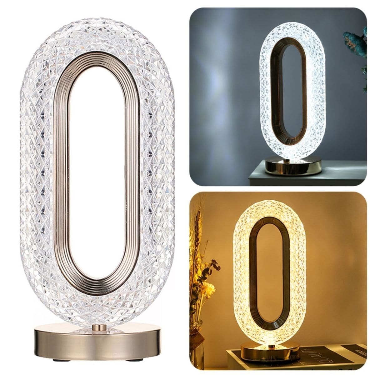 Roichil® Oval Model USB Şarjlı Dokunmatik 3 Farklı Işık Modlu Masa Üstü Kristal Akrilik Lamba Led