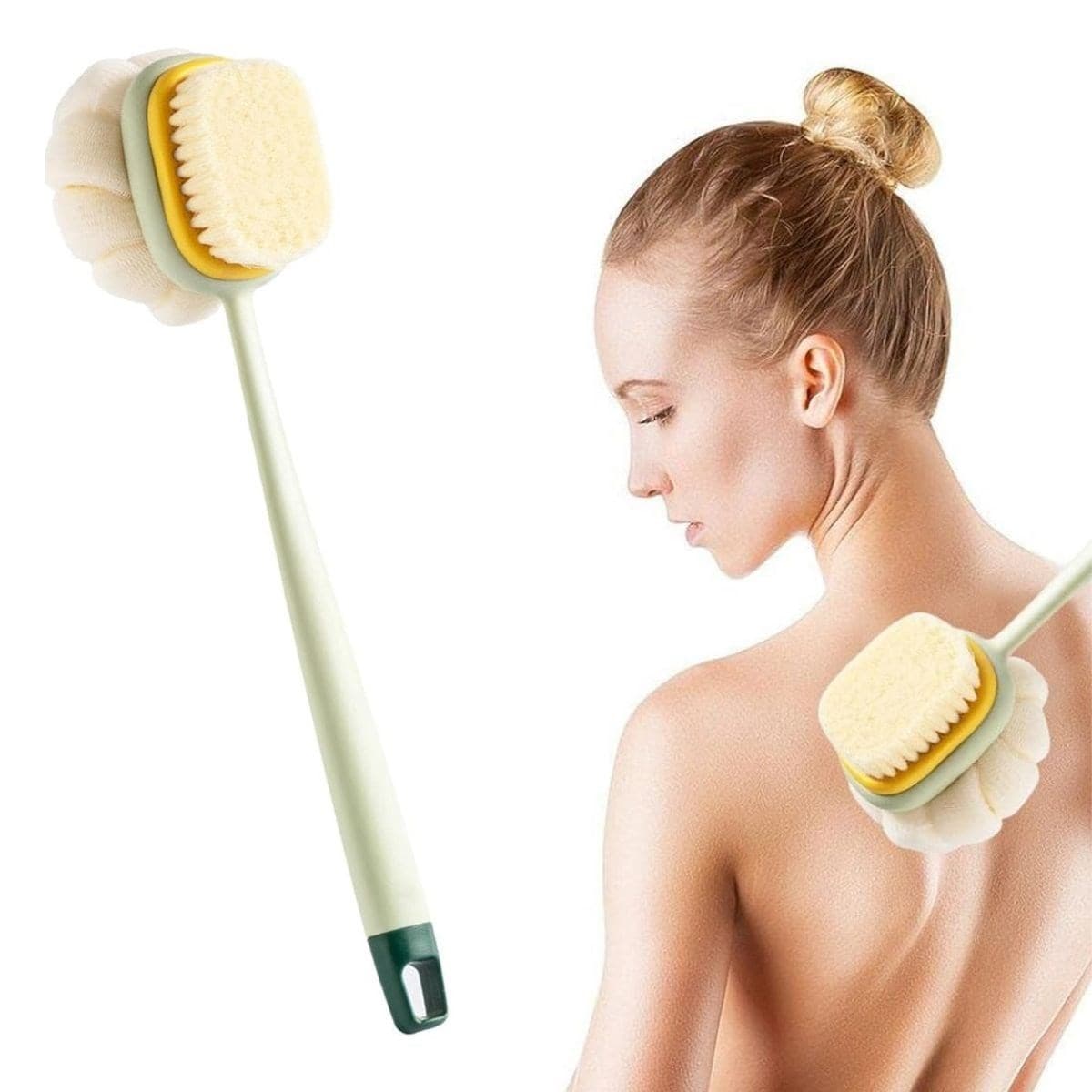 Roichil® 2'si 1 Arada Çift Taraflı Uzun Saplı Fırçalı Banyo Vücut Sırt Fırçası Banyo Lifi