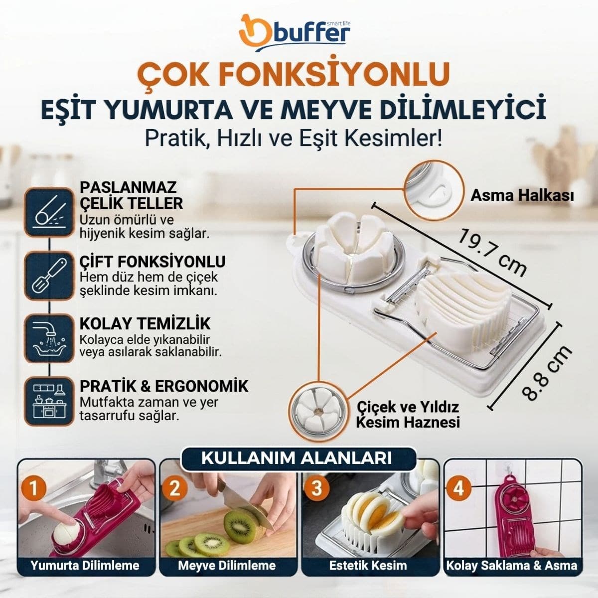 Roichil® Çok Fonksiyonlu Eşit Yumurta ,Meyve Dilimleyici Kesici Aparat — küçük görsel 5