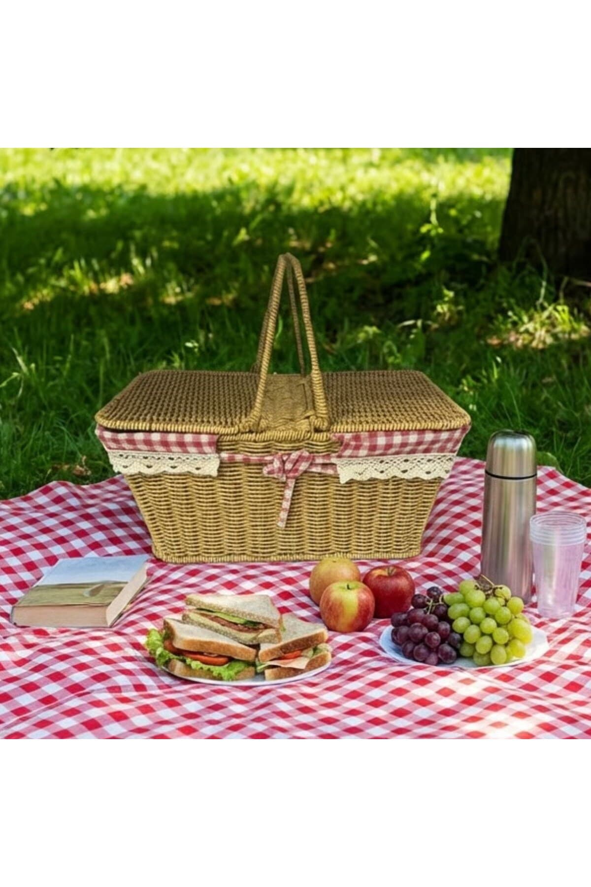 2 Kapaklı Dikdörtgen Plastik Rattan Piknik Sepeti