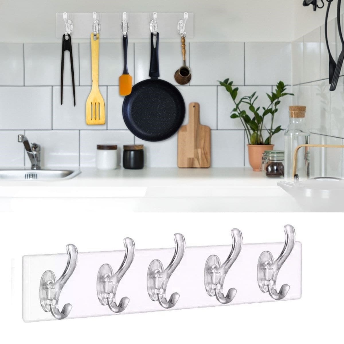 Roichil® 5'li Güçlü Yapışkanlı Şeffaf Duvar Askısı Banyo Mutfak Düzenleyici Pratik Askılık