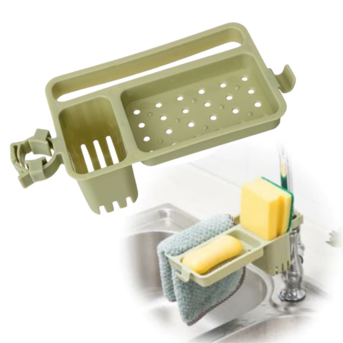 Roichil® Musluğa Takılan Sünger Havlu Askılı Sabun Hazneli mutfak Banyo Lavabo Düzenleyici Organizer