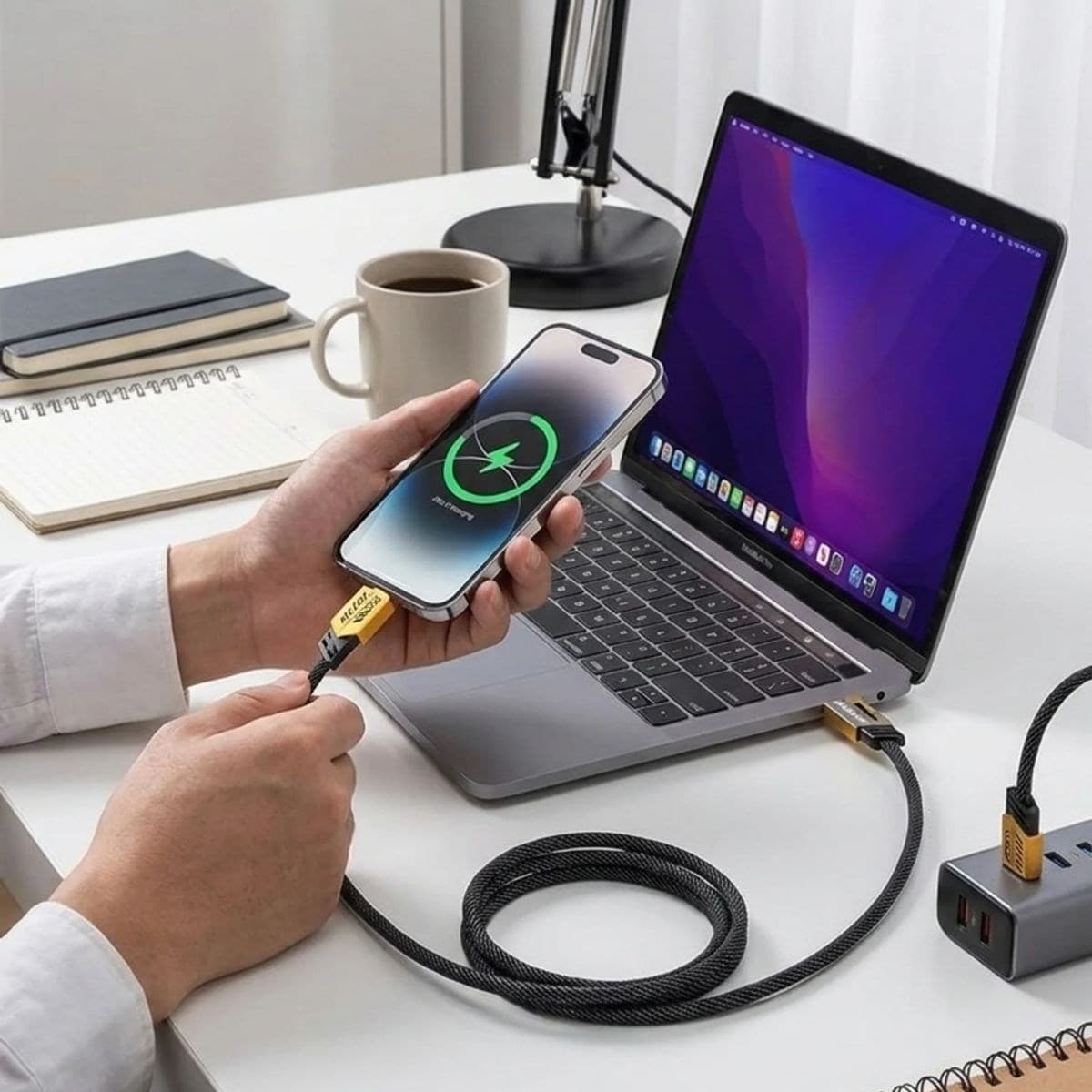 Roichil® 4’ü 1 Arada Hızlı Mobil Şarj Kablosu 65W – USB-A & Type-C to Type-C + Lightning, Örgülü Çoklu Şarj ve Veri Kablosu — küçük görsel 5