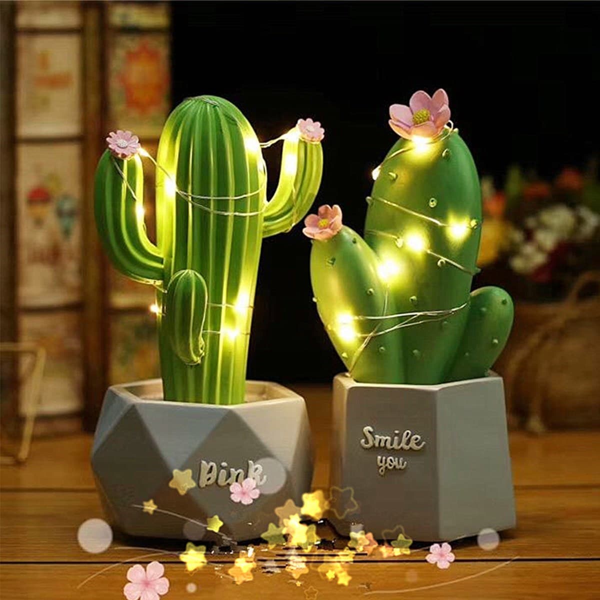 Roichil® Led Işıklı Sevimli Kaktüs Dekoratif Masa Lambası Mini Biblo Gece Lambası Yeşil