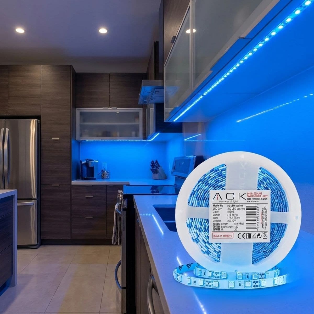 Roichil® Mavi LED Şerit 5m – 60 LED/m 12V 14.4W Güçlü 3 Çipli Işık Şerit Led