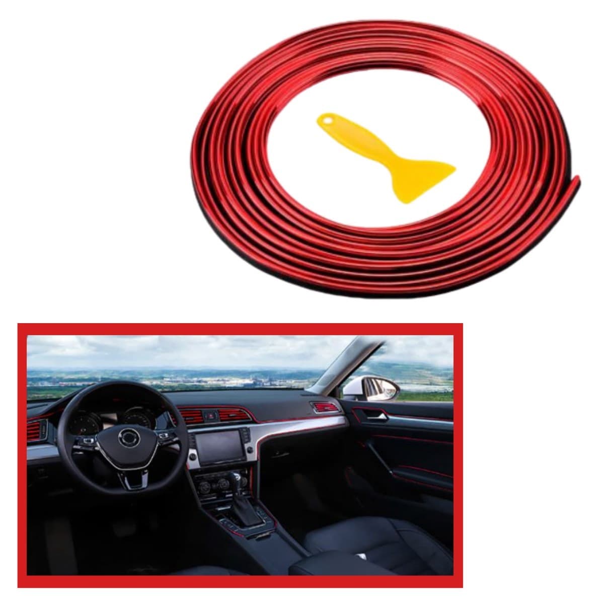 Roichil® Kırmızı Araba OtoTrim Dekorasyon Şeridi Kauçuk Elastik Kolay Kurulum 5 metre Şerit Bant