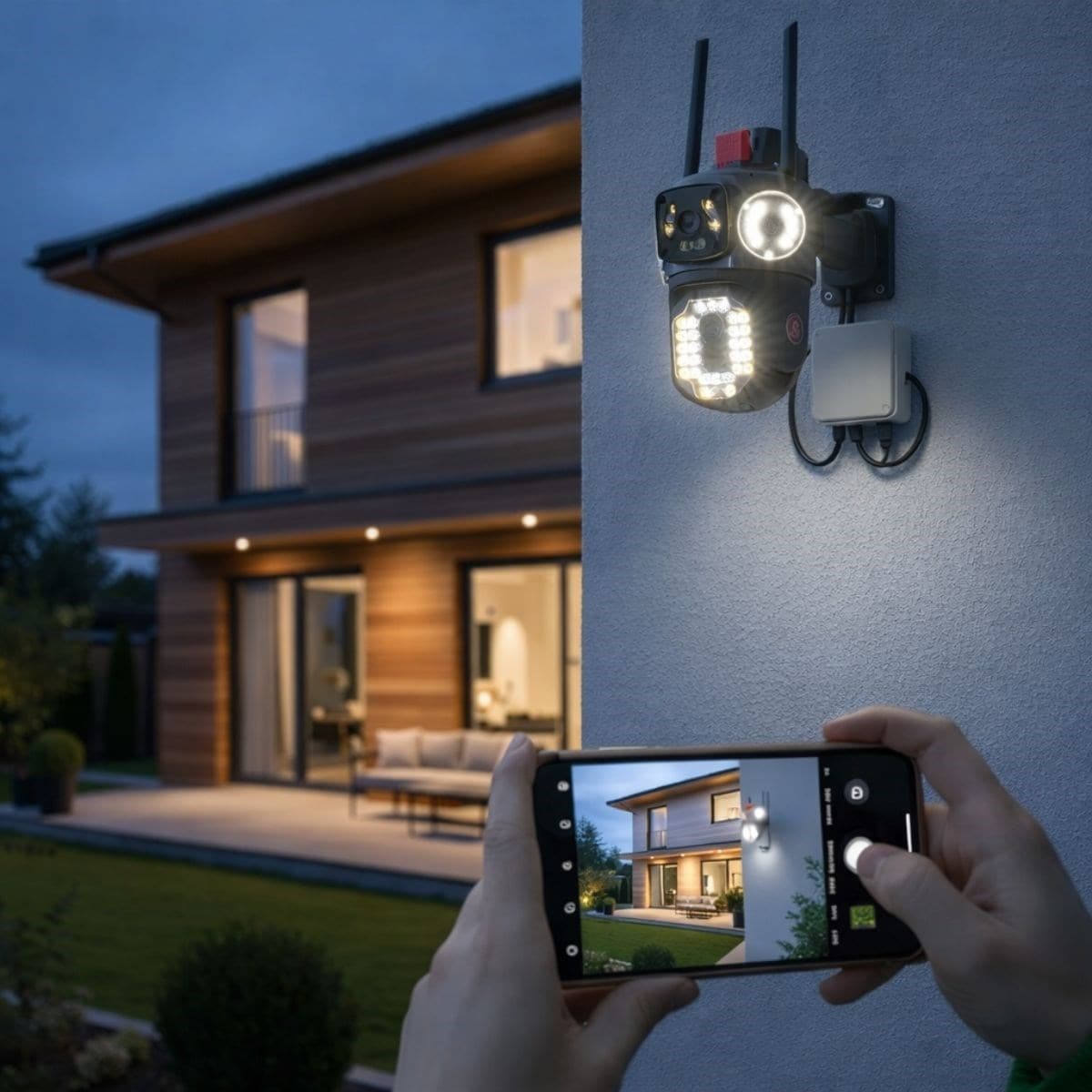 Roichil® Kablolu Akıllı Güvenlik Kamerası – 4 Kameralı Çok Lensli, 360° PTZ Hareketli, Çift Antenli, Gece Görüşlü, Dış Mekan IP Kamera