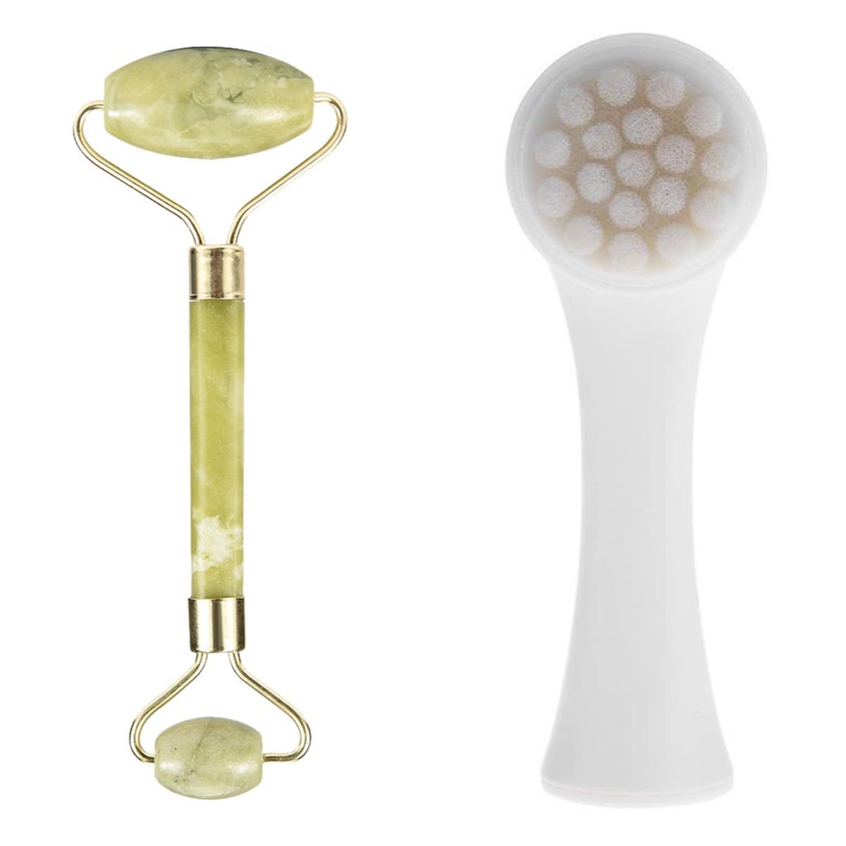 Roichil® 2li Set Çift Taraflı Cilt Temizleme Fırçası ve Yeşim Taşı Çift Taraflı Cilt Masaj Aleti