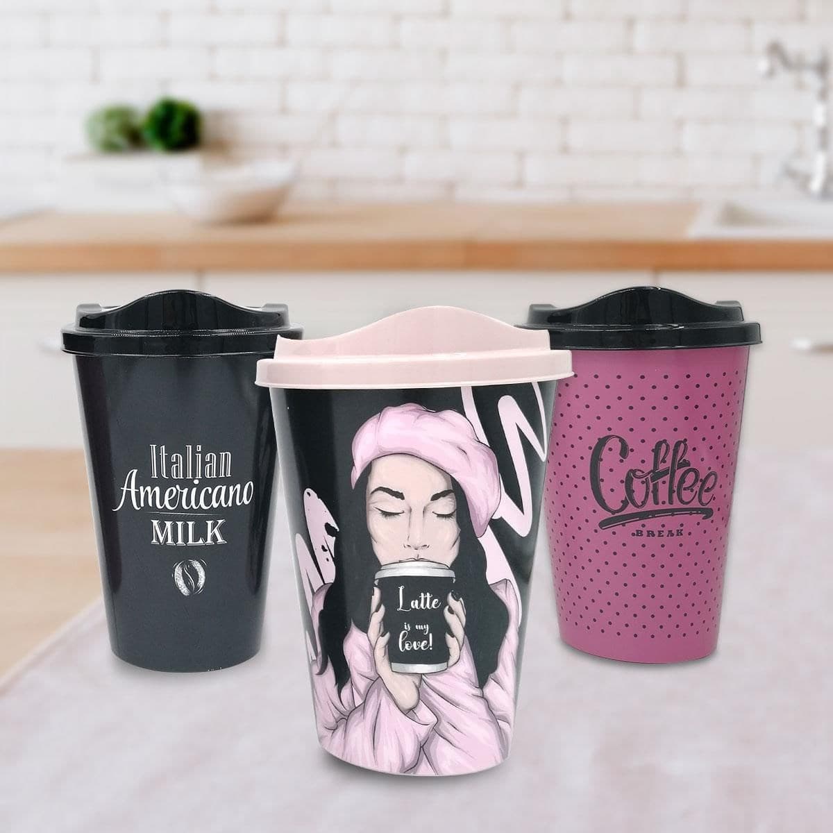 Roichil® 3 Adet Kahve Bardağı Seti Dekoratif Plastik Kahve Muhafaza Bardağı