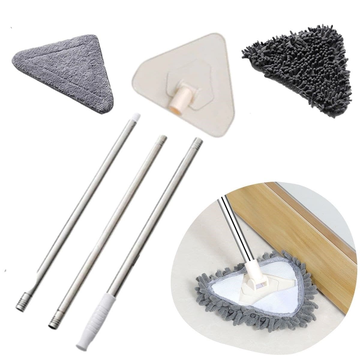Roichil® Teleskopik Saplı 150 cm Üçgen Mop Cam Duvar Tavan Fayans Parke Temizleyici Mop