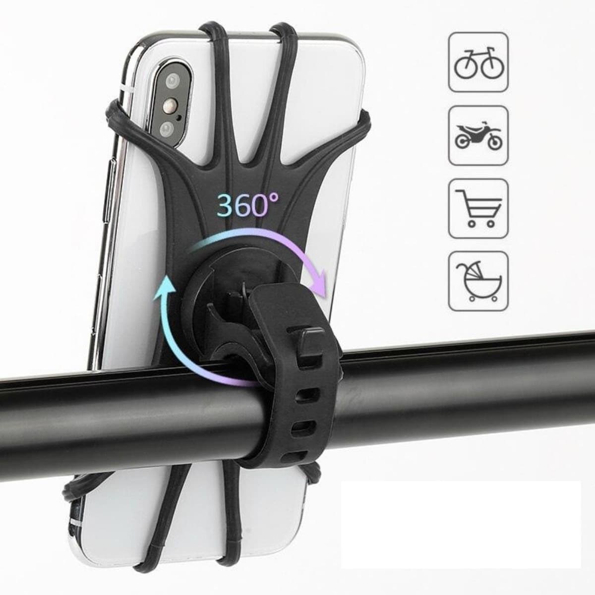 Roichil® Universal Bisiklet Motosiklet Çocuk Arabası Silikon 360 Derece Telefon Tutucu Tüm Modellerle