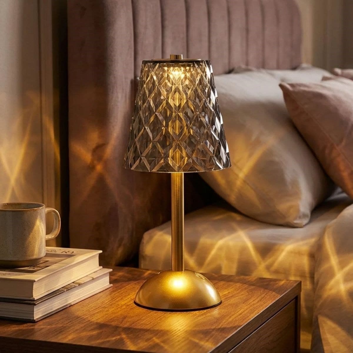 Roichil® Uzun Klasik Gri Baklava Model LED Masa Lambası – Dokunmatik, 3 Renk Işık Modlu, Şarjlı Dekoratif Gece Lambası