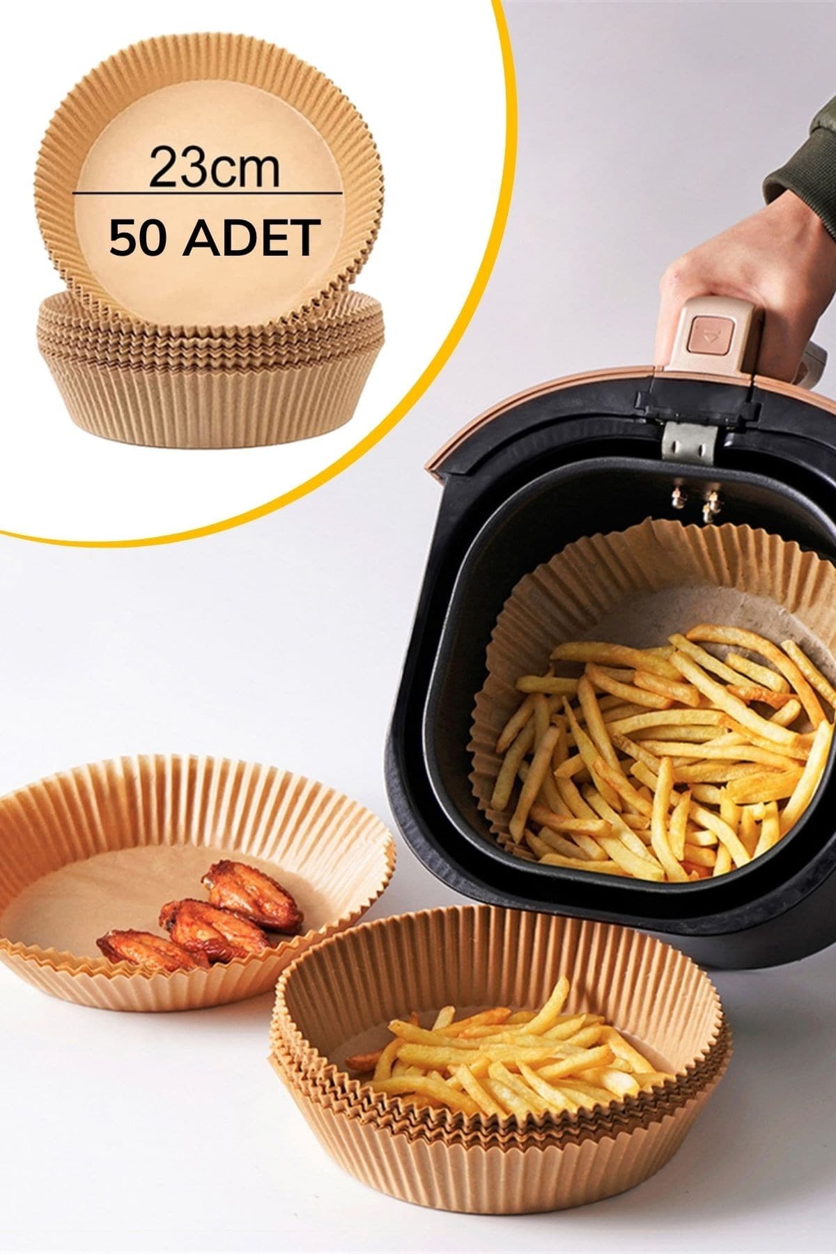 Roichil® 50 Adet Air Fryer Pişirme Kağıdı Tek Kullanımlık 23 Cm Yuvarlak Pişirme Kağıdı XXL PVC li — küçük görsel 8