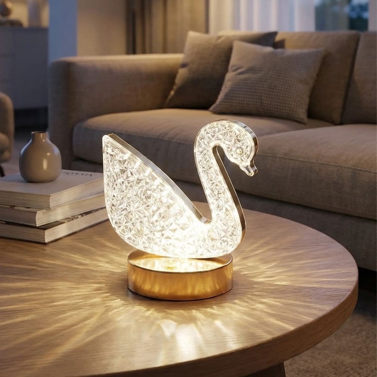 Roichil® Kuğu Model Kristal LED Masa Lambası – Dokunmatik, 3 Renk Işık Modlu, Şarjlı Mini Dekoratif Gece Lambası