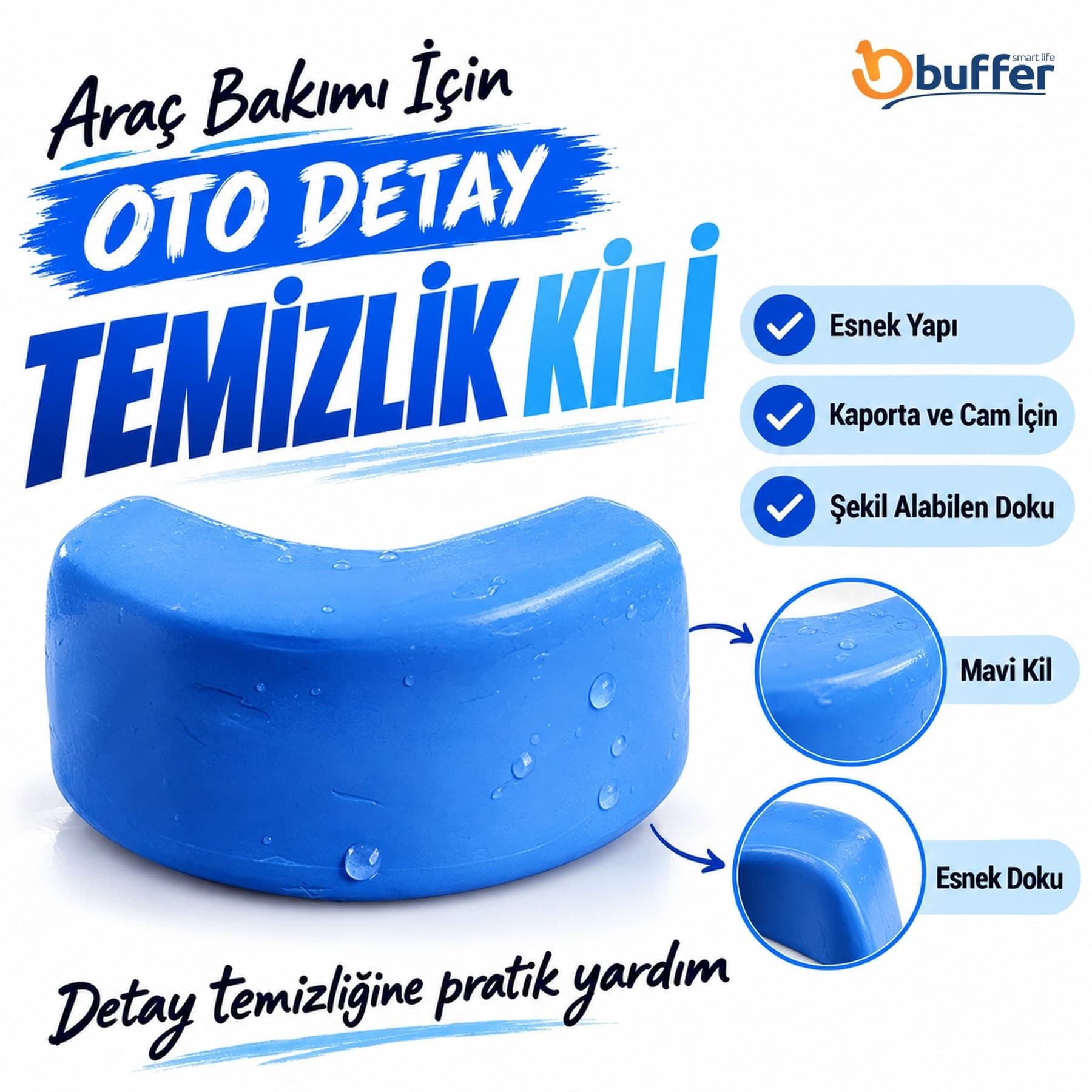 Roichil® Oto Detay Temizlik Kili – Kaporta, Cam ve Boya Yüzeyi İçin Kil Temizleyici Kauçuk