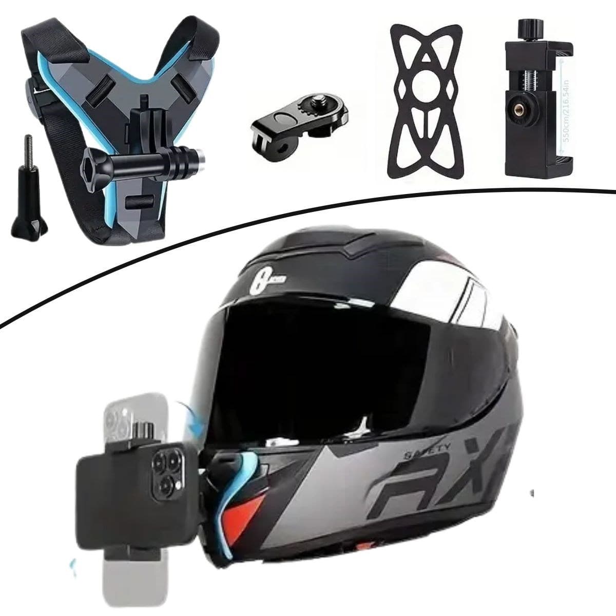 Roichil® Motorsiklet Kask Önü Takılan Telefon Tutucu Aksiyon Kamerası Takılabilen Aparat