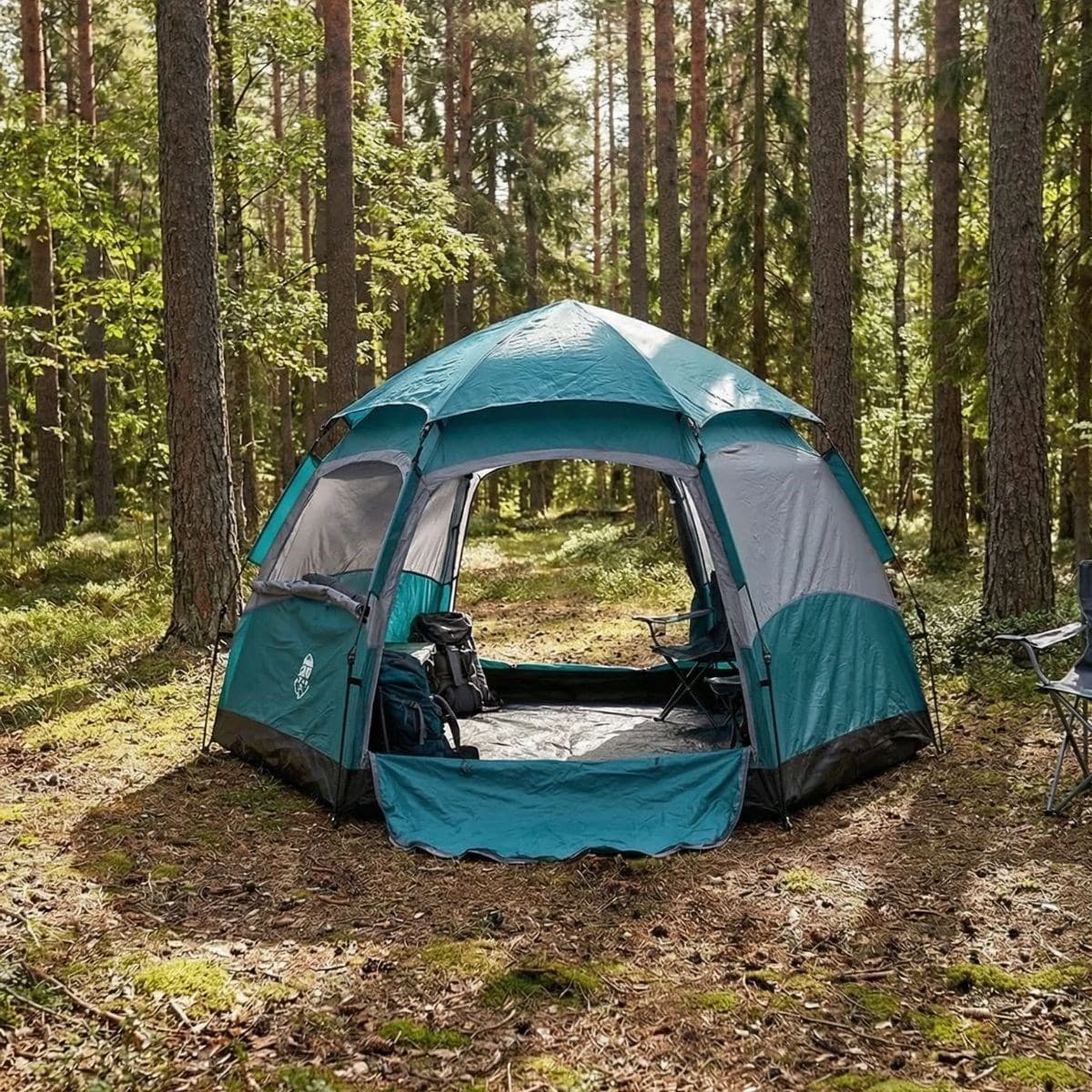 Roichil® 4 Kişilik Otomatik Kamp Çadırı – Altıgen Tasarım, Çift Kapılı, Suya Dayanıklı, Hızlı Kurulumlu Geniş Aile Outdoor Çadırı 240x240x160 cm