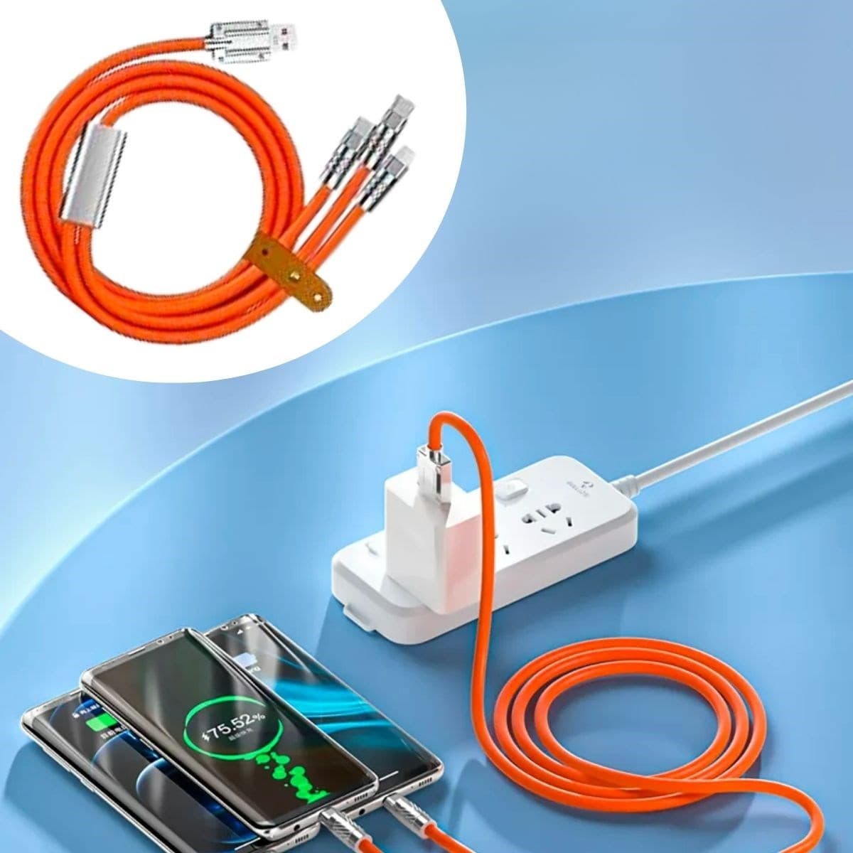 Roichil® 3 Şarj Aleti 1 Arada Çinko Alaşım Hızlı Şarj Kablosu Turuncu