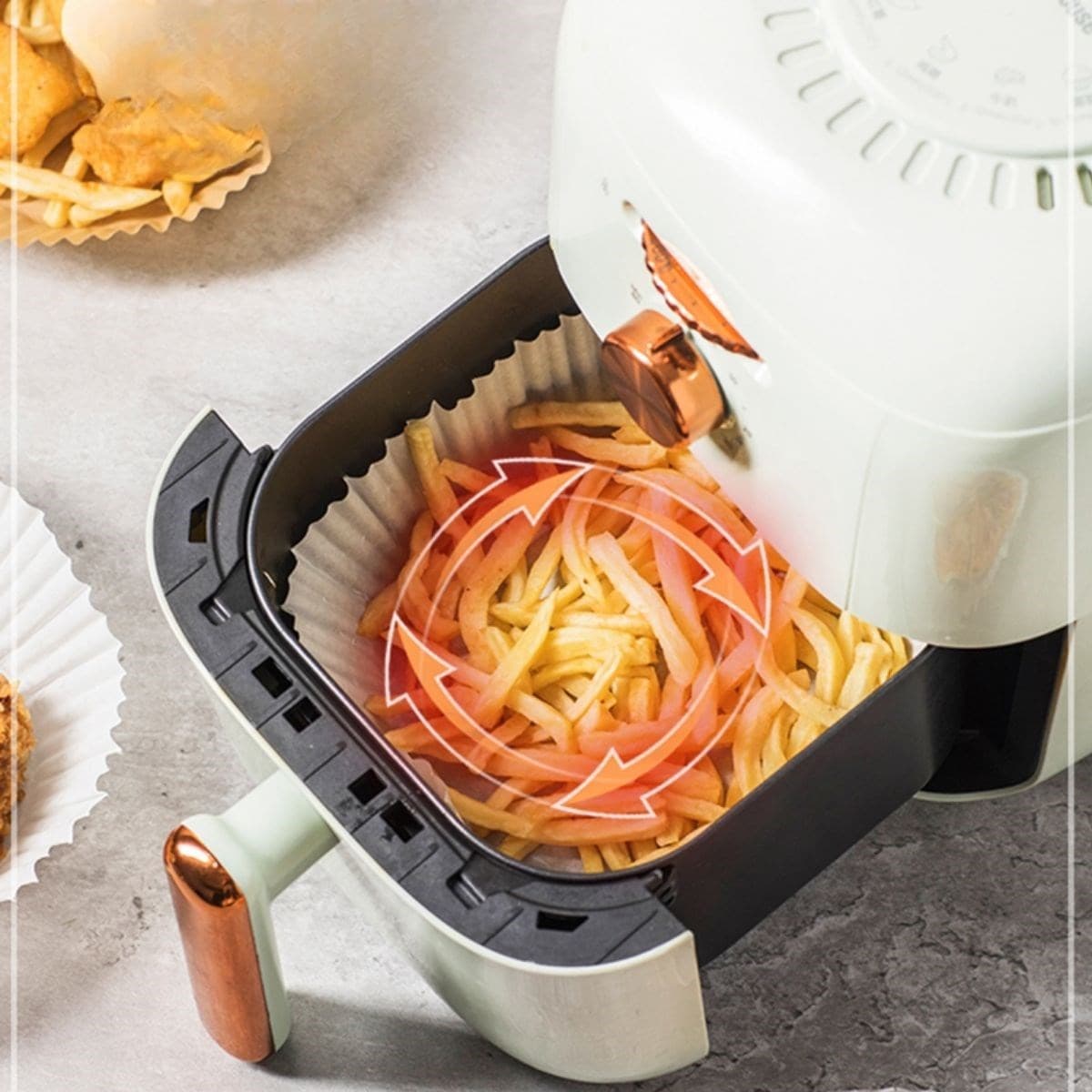 Roichil® 50 Adet Air Fryer Pişirme Kağıdı Tek Kullanımlık 23 Cm Yuvarlak Pişirme Kağıdı XXL PVC li — küçük görsel 2