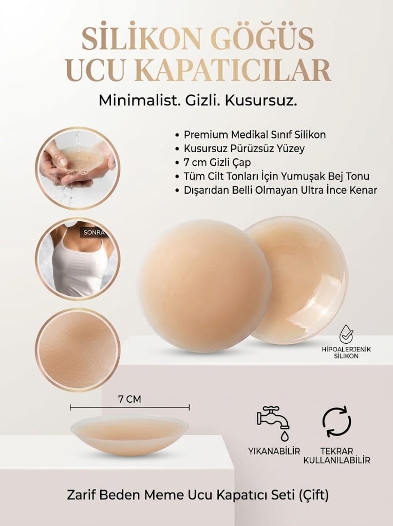 Roichil® Silikon Göğüs Ucu Kapatıcı Gizleyici Bant Aparat Nipple Pad