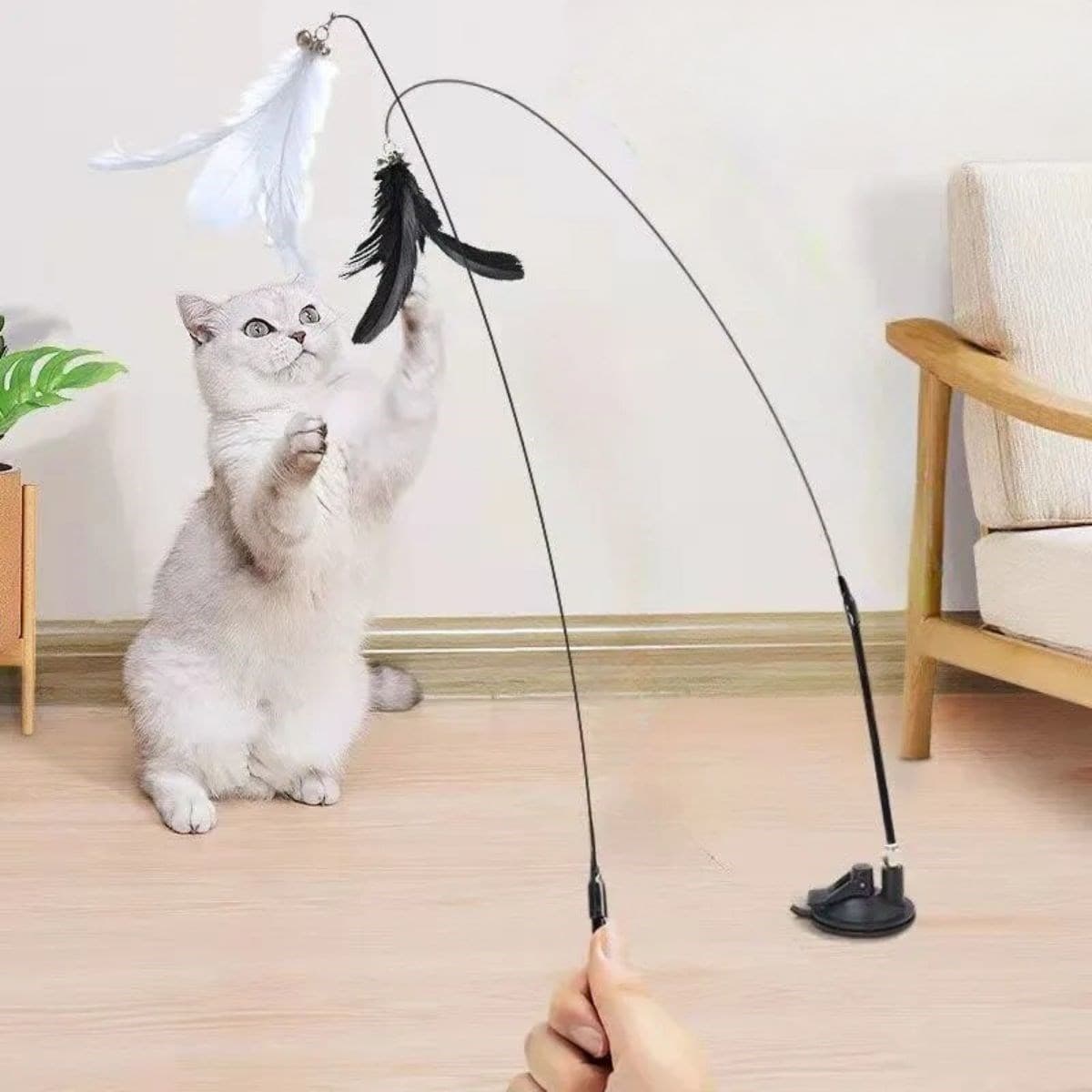 Roichil® Vantuzlu Tüylü Zilli Olta Kedi Oyuncağı 2 Oltalı — küçük görsel 3