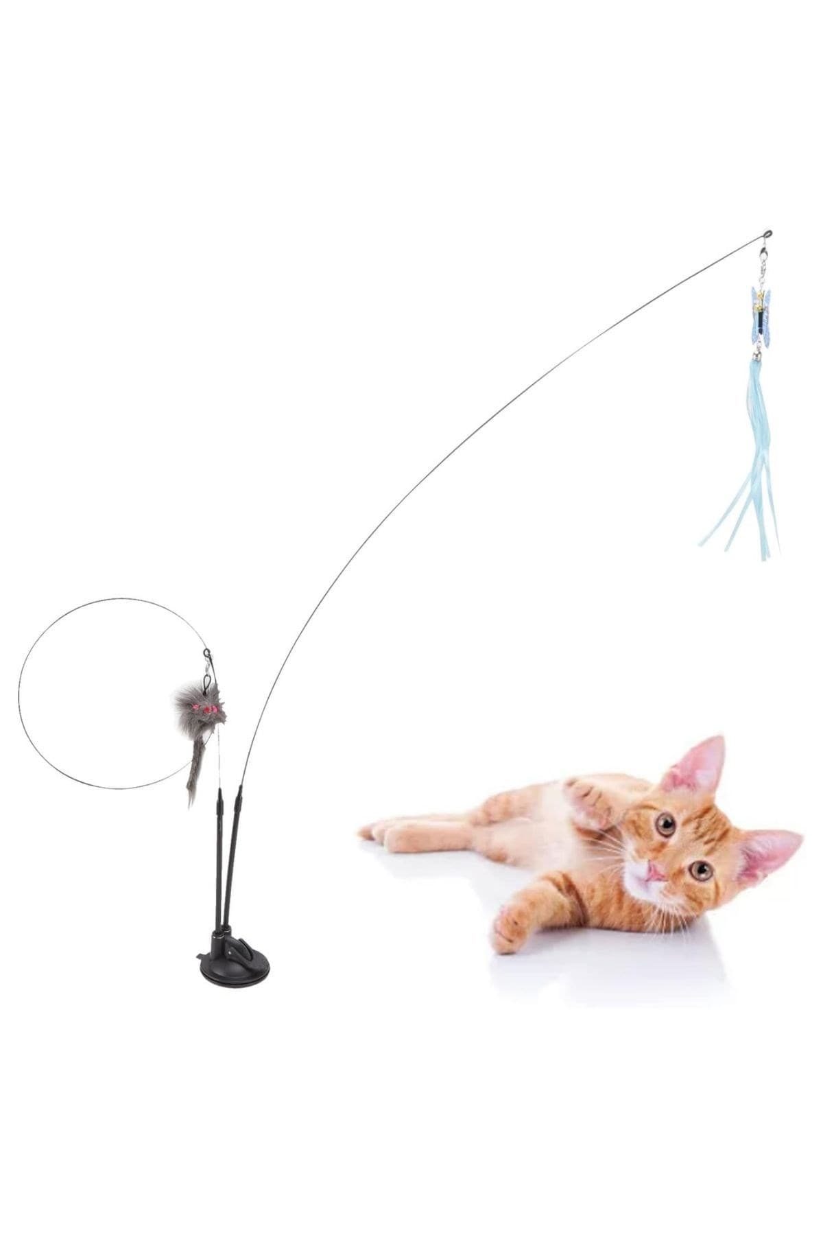 Roichil® Vantuzlu Tüylü Zilli Olta Kedi Oyuncağı 2 Oltalı — küçük görsel 8