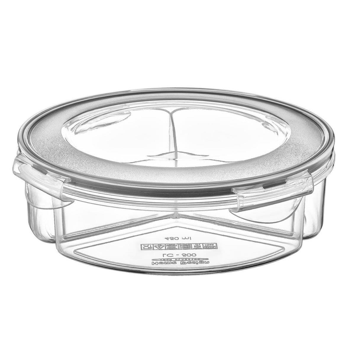Roichil® 3 Bölmeli Sızdırmaz Contalı Kilitli Kapaklı 1,35 Litre yuvarlak Erzak Saklama Kabı LC-500