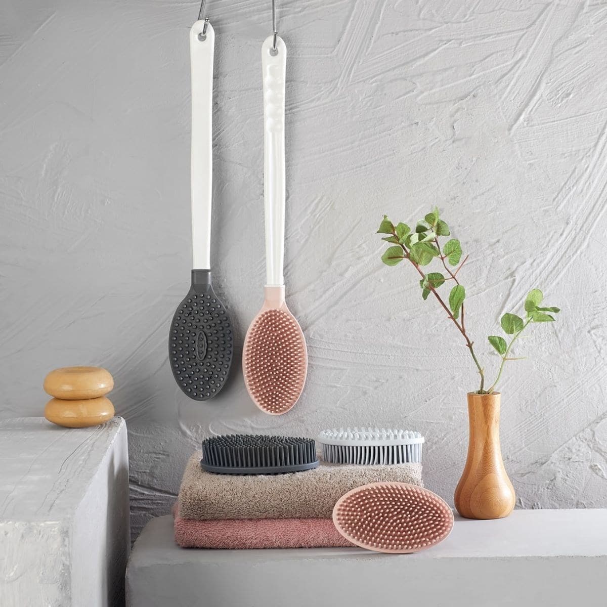 Roichil® Silikon Masajlı Uzun Saplı Vücut Masaj Fırçası Banyo Sırt Kesesi Saplı Yumuşak Fırça