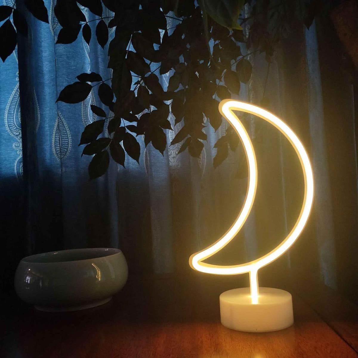 Roichil® Dekoratif Pilli Ay Tasarımlı 3D Neon Led Masa Ve Gece Lambası