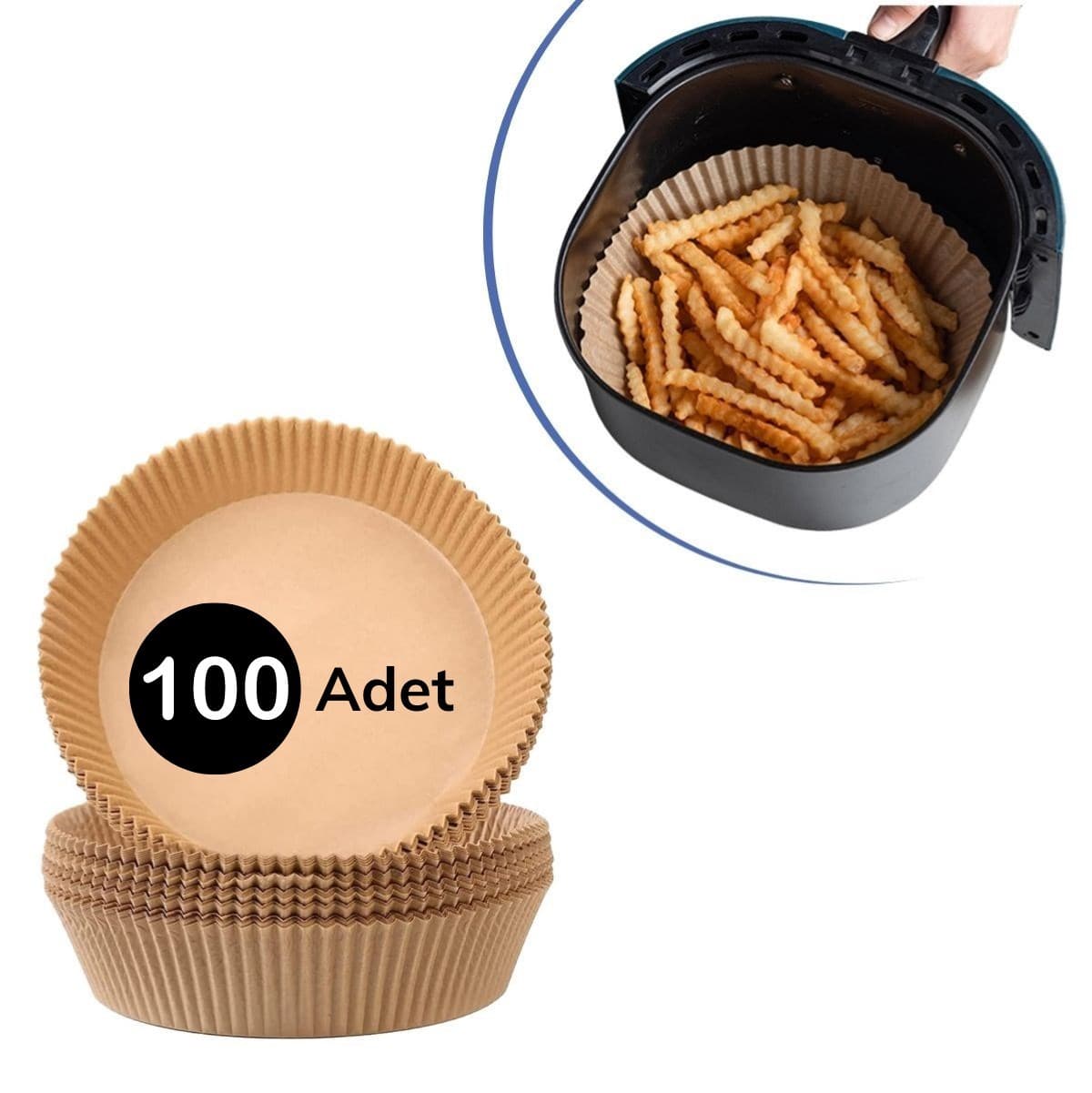 Roichil®100 Adet Air Fryer Pişirme Kağıdı Tek Kullanımlık Yağlı Kağıdı Yuvarlak Tabak Model