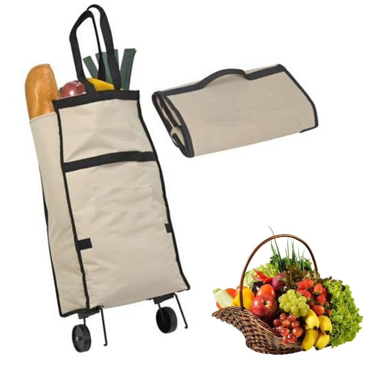 Roichil® Katlanabilir Tekerlekli Market Çantası,Çok Amaçlı Pazar Arabası,Portatif Alışveriş Bez Torbası
