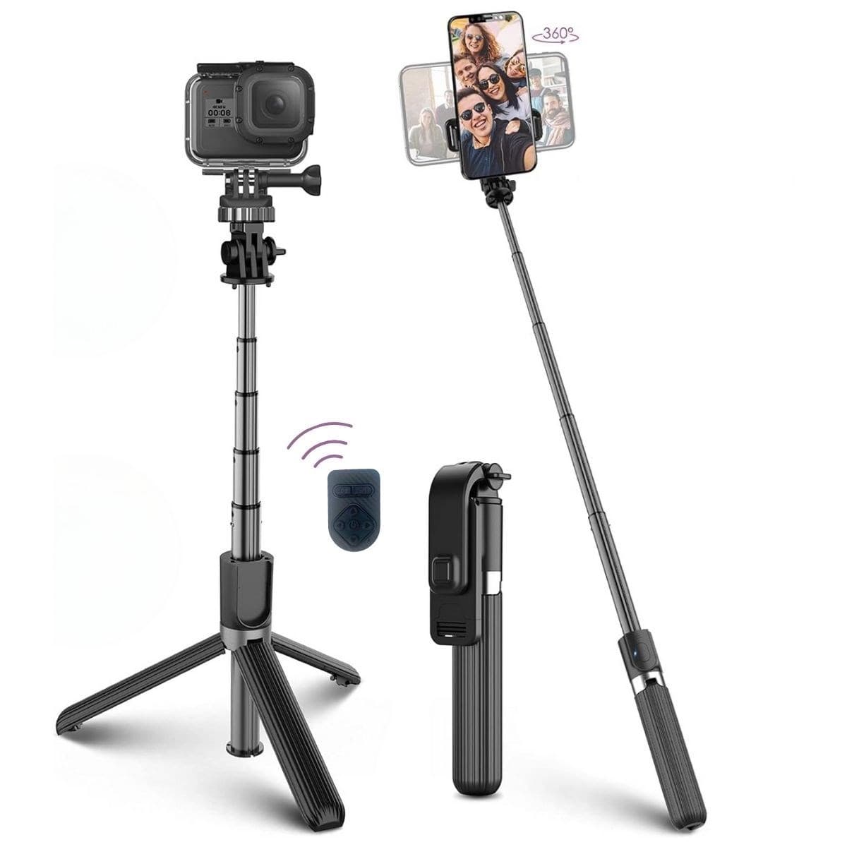 Roichil® Fotoğraf Makinası ve Telefon Takılabilen 2si 1 Arada 2.2m Uzayan Selfie Çubuğu Kumandalı Tripod
