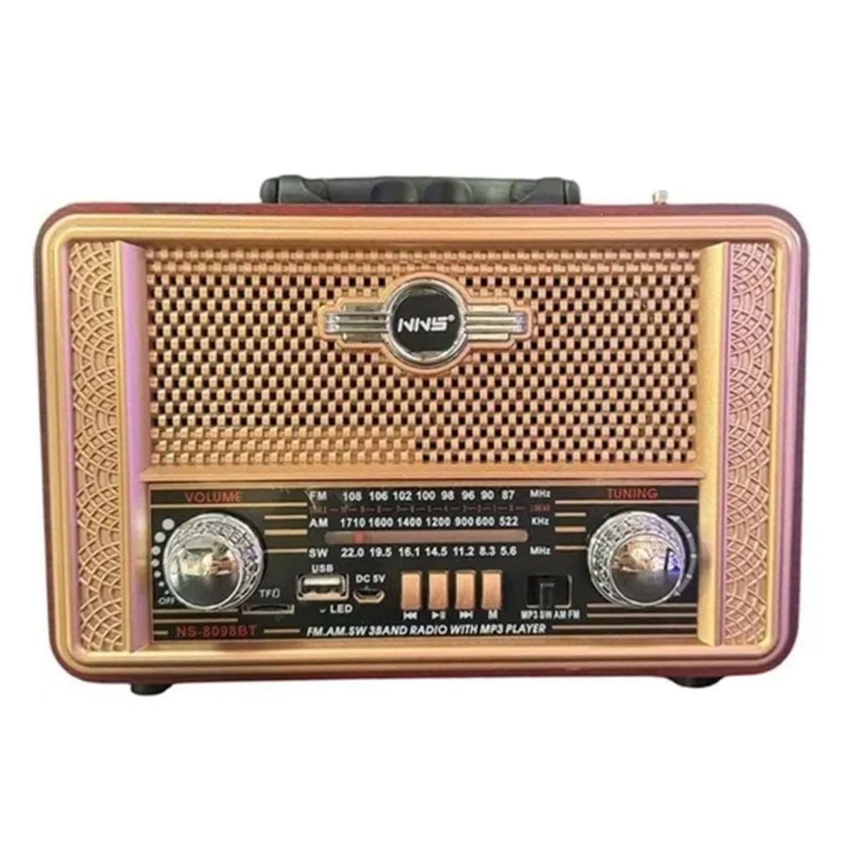 Roichil® Retro, Nostaljik, Ahşap Tasarım Bluetooth Hoparlörlü, Şarjlı, Taşınabilir Otantik Tasarımlı FM/AM Destekli Radyo NS8098