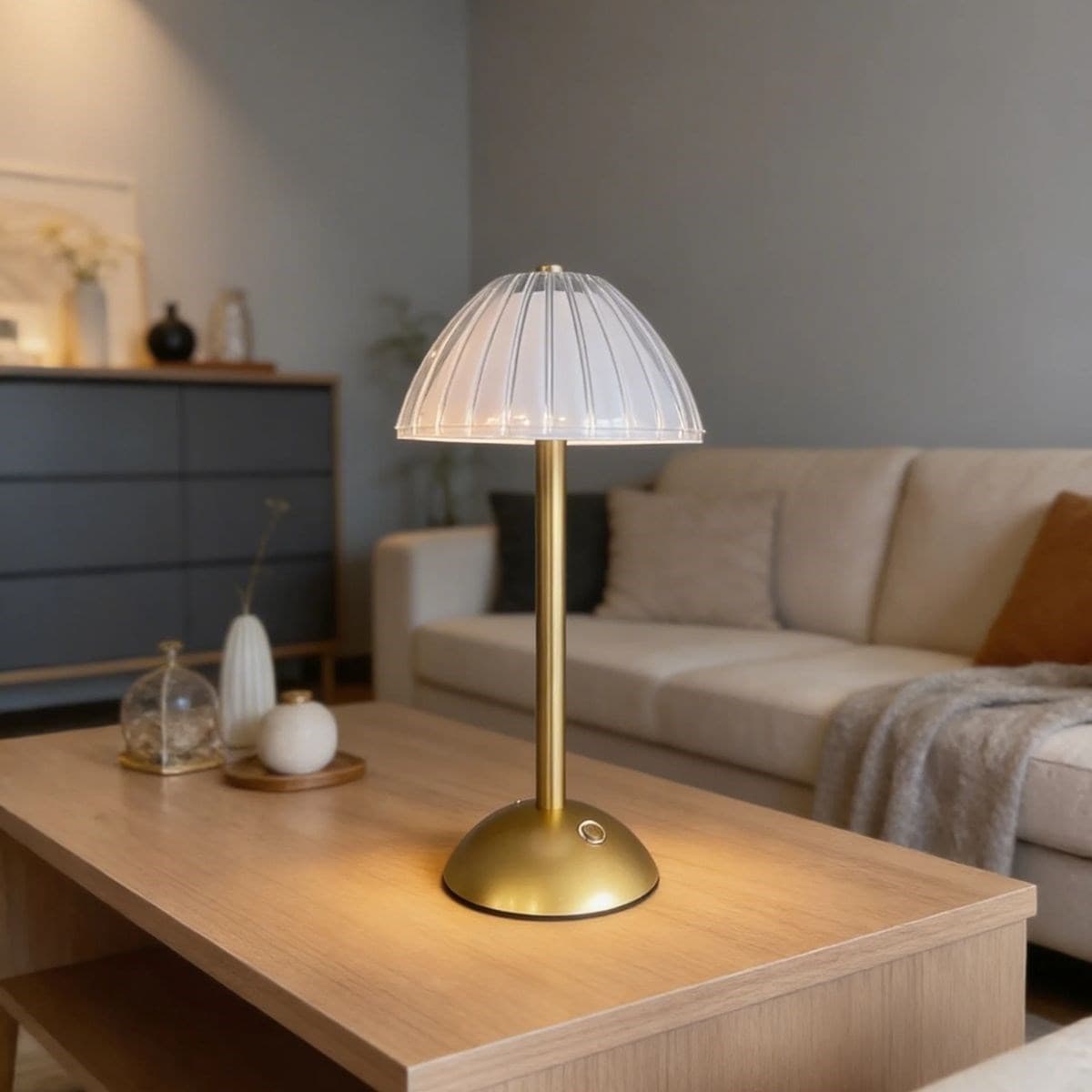 Roichil® Uzun Mantar Çizgili Model LED Masa Lambası – Dokunmatik, 3 Renk Işık Modlu, Şarjlı Dekoratif Gece Lambası