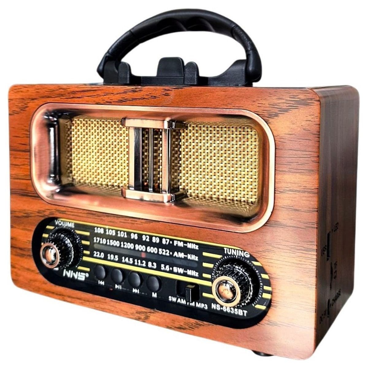 Roichil® Büyük Boy Retro, Nostaljik, Ahşap Tasarım Bluetooth Hoparlörlü, Şarjlı, Taşınabilir FM/AM Destekli Radyo NS-6635