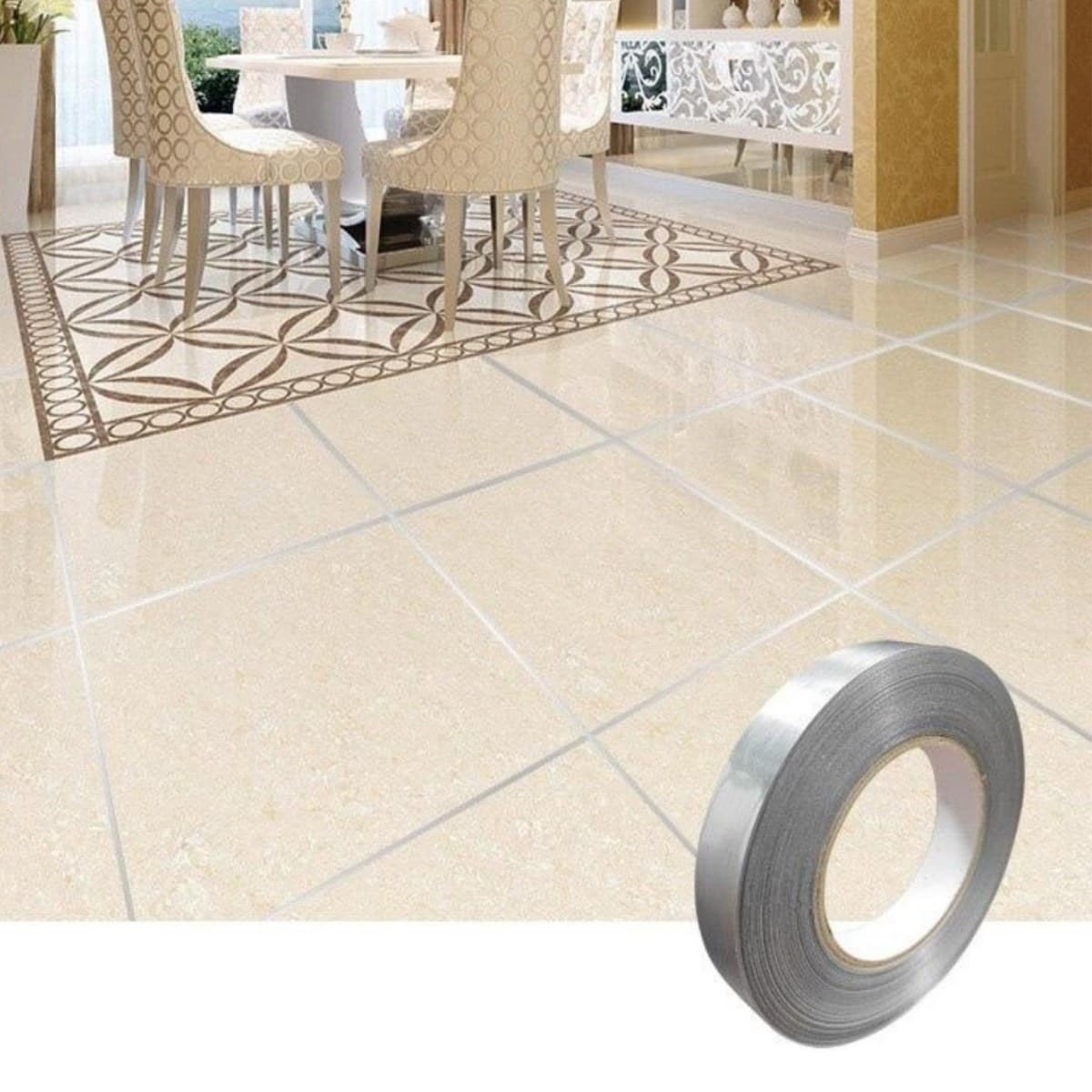 Roichil® 50 Metre Fayans Arası Şerit Dekoratif Yapışkan Renkli Dekor Su Geçirmez Sızdırmaz Gümüş Bant