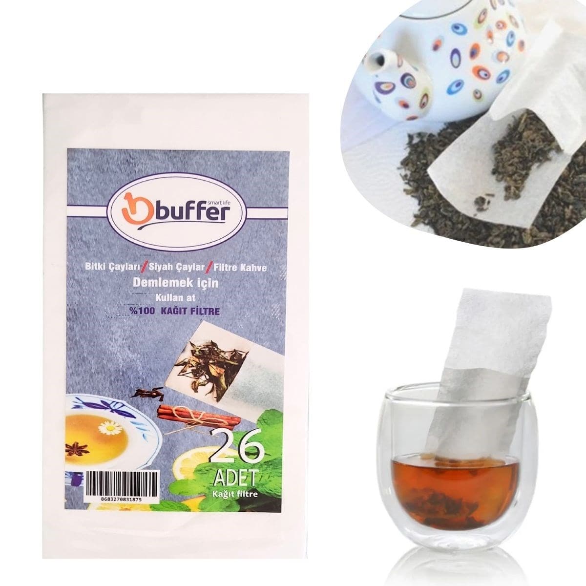 Roichil® 26 Adet Pratik Kullan At Çay,Bitki Çayı,Filtre Kahve Demleme Poşeti Süzgeci