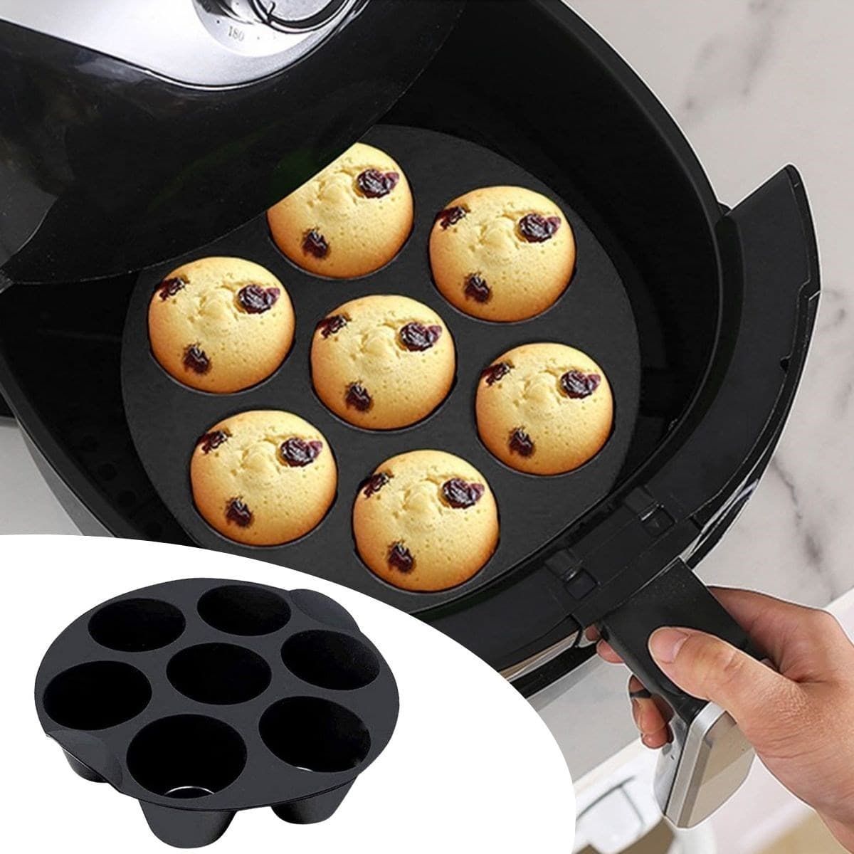Roichil® 7 Gözlü Silikon Çok Amaçlı Airfryer Muffin Cupcake Kek ve Çörek Pişirme Kalıbı