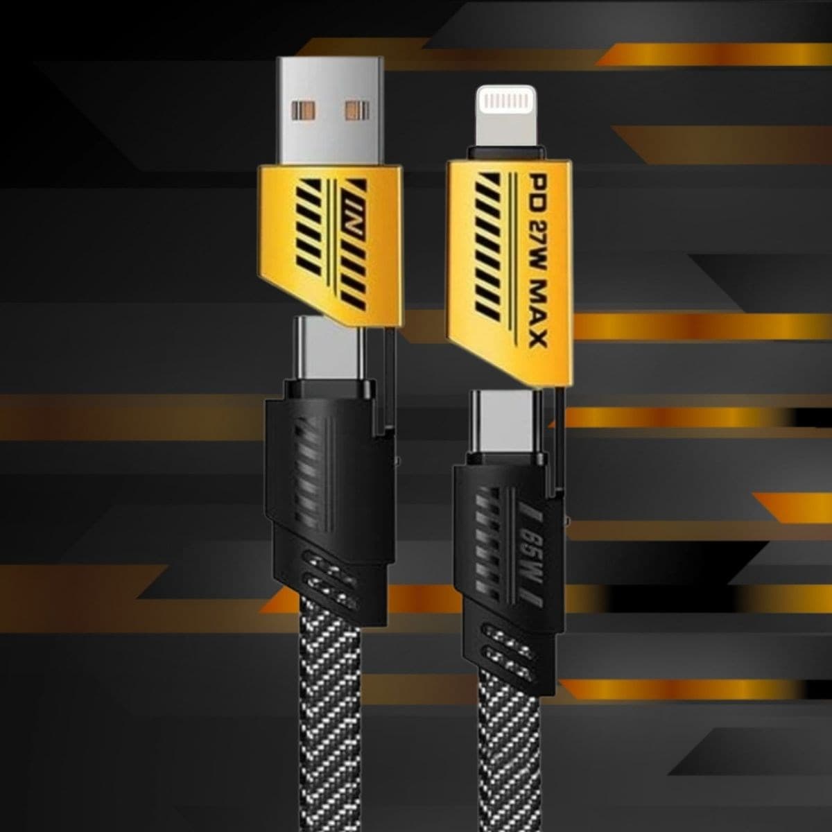 Roichil® 4’ü 1 Arada Hızlı Mobil Şarj Kablosu 65W – USB-A & Type-C to Type-C + Lightning, Örgülü Çoklu Şarj ve Veri Kablosu — küçük görsel 2